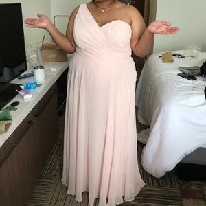 Davids Bridal One-Shoulder Full Skirt Dress in Petal 22